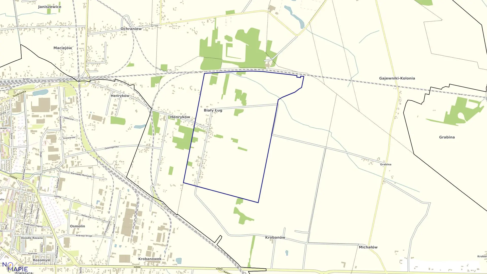 Mapa obrębu BIAŁY ŁUG w gminie Zduńska Wola