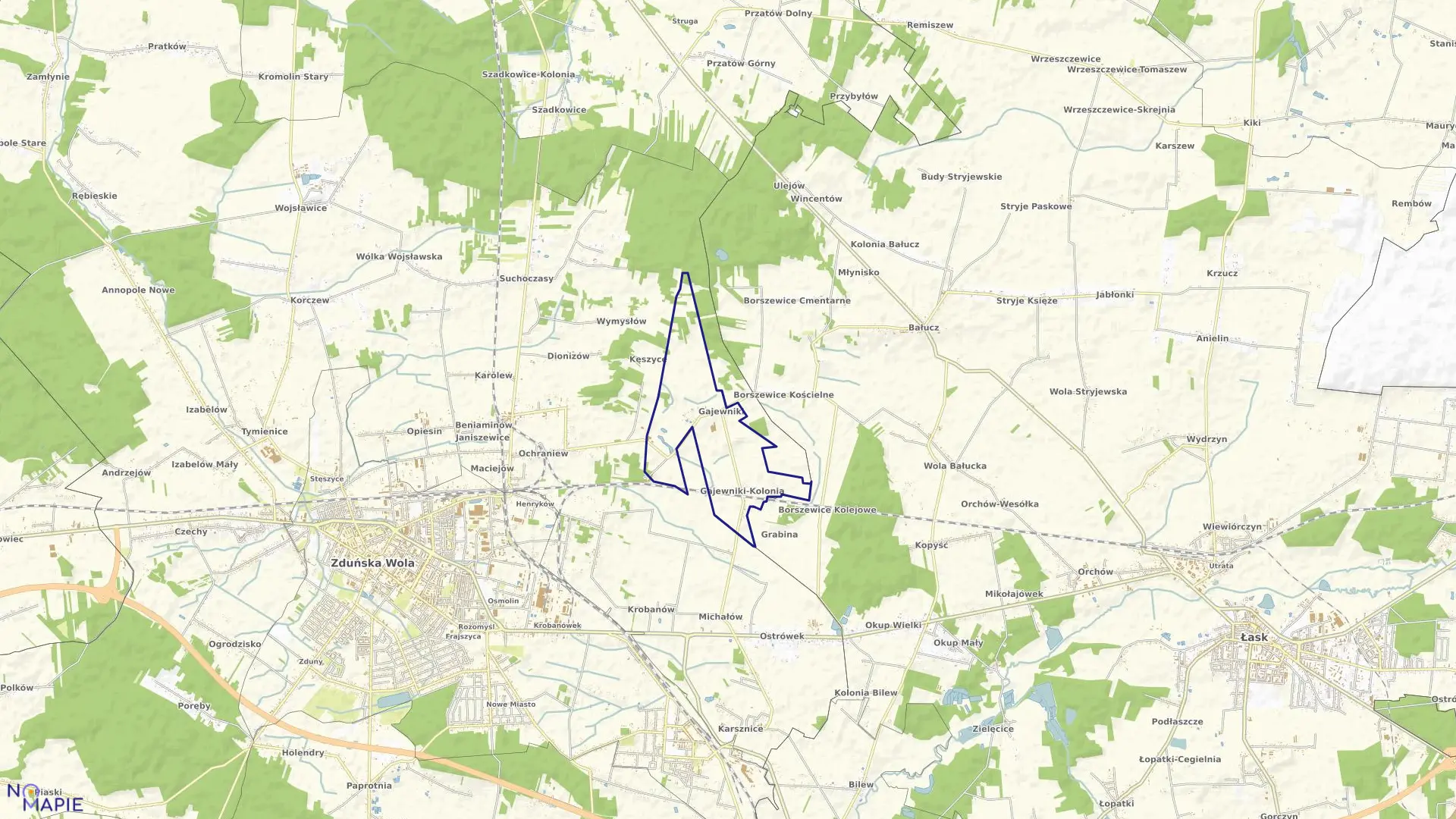 Mapa obrębu GAJEWNIKI w gminie Zduńska Wola