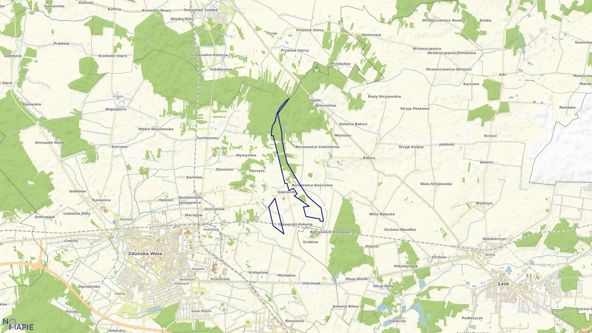 Mapa obrębu GAJEWNIKI KOLONIA w gminie Zduńska Wola