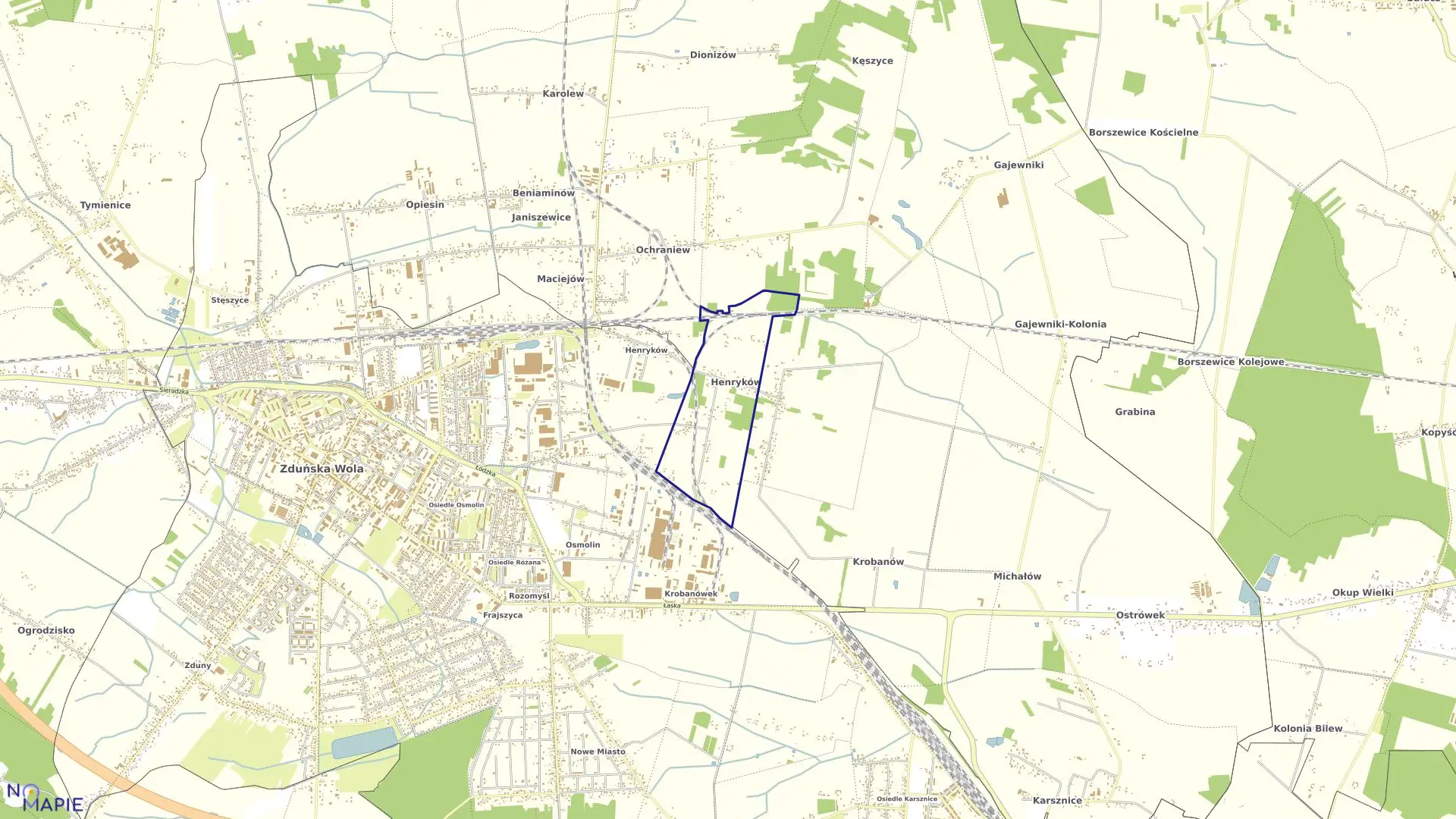 Mapa obrębu HENRYKÓW w gminie Zduńska Wola