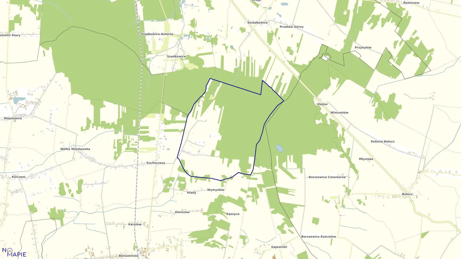 Mapa obrębu MOSTKI w gminie Zduńska Wola