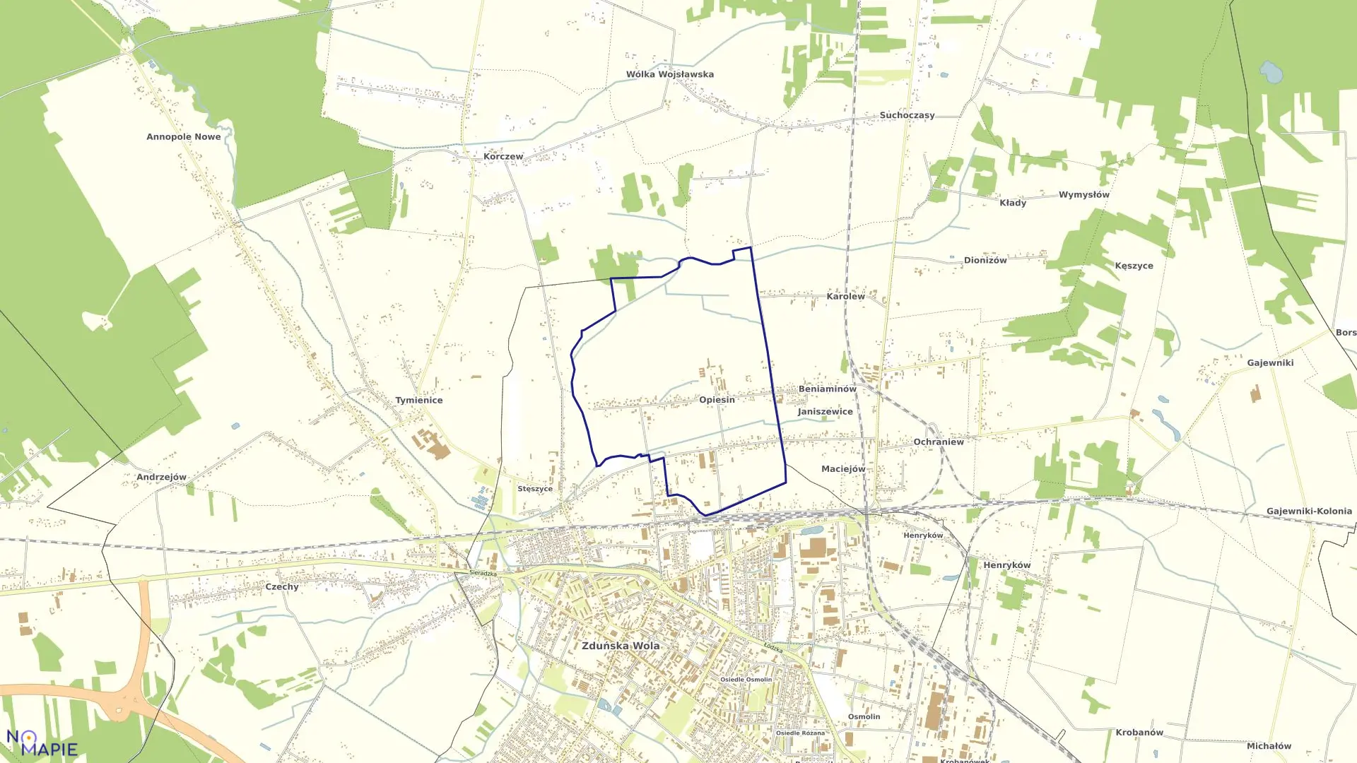 Mapa obrębu OPIESIN w gminie Zduńska Wola