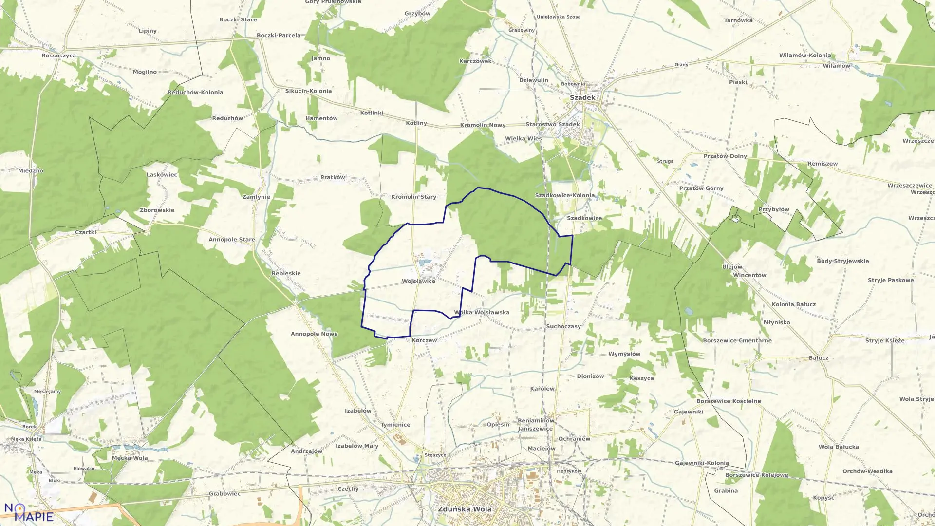 Mapa obrębu WOJSŁAWICE w gminie Zduńska Wola