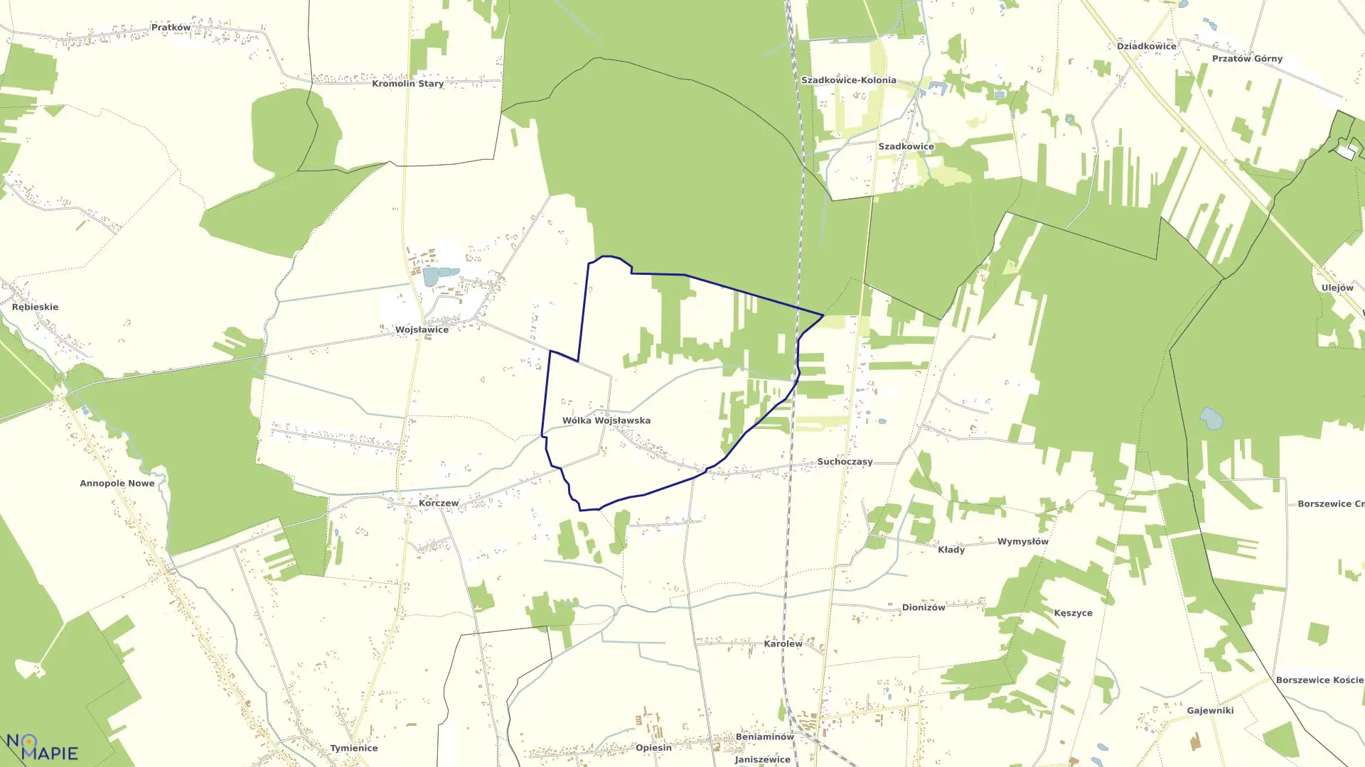 Mapa obrębu WÓLKA WOJSŁAWSKA w gminie Zduńska Wola